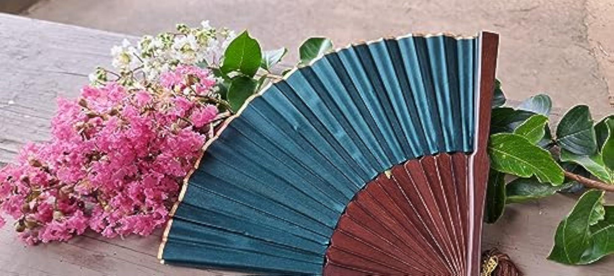 Folding Fan with Tassel, Handmade in Green